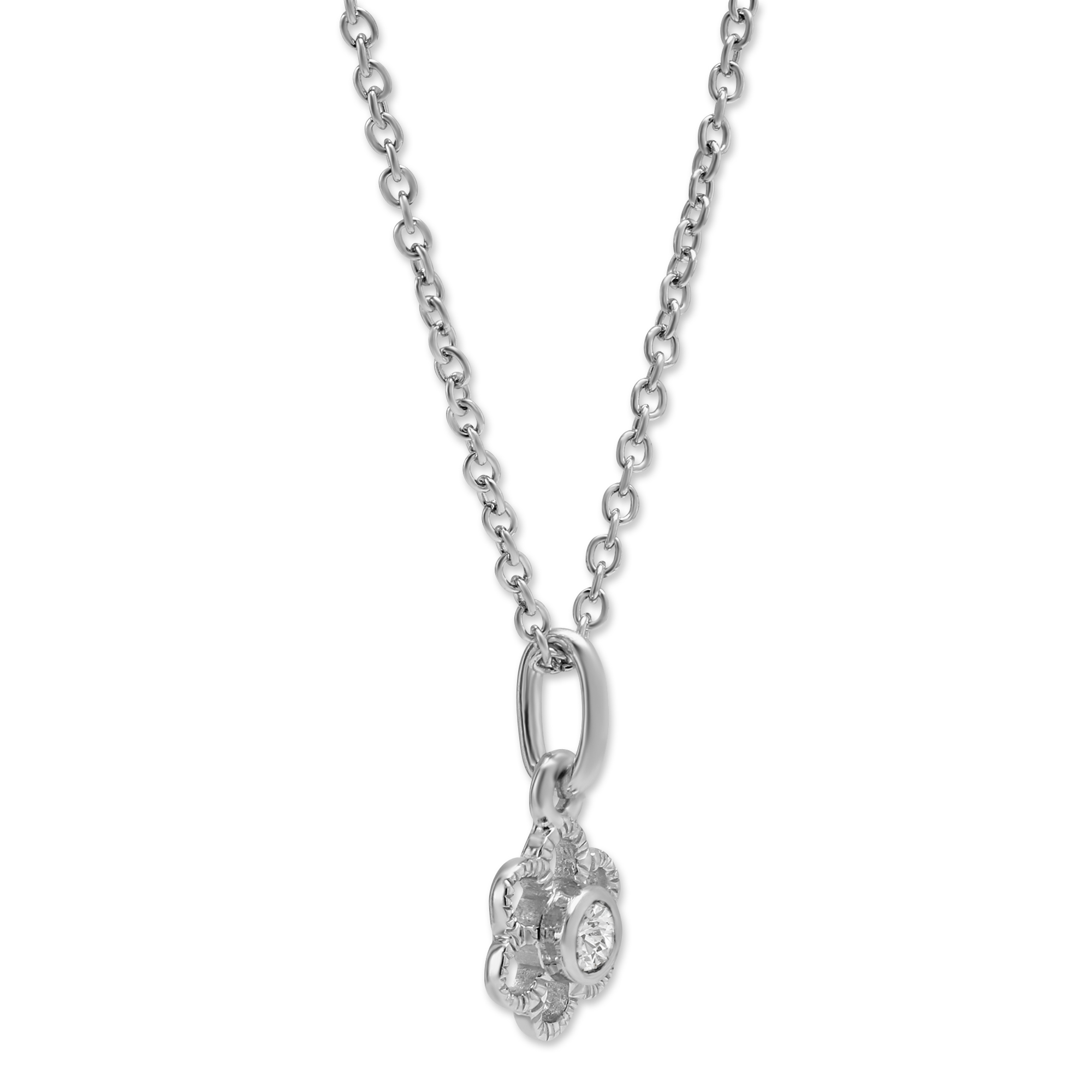 Sterling Silver Children's White Topaz Flower Pendant, 15
