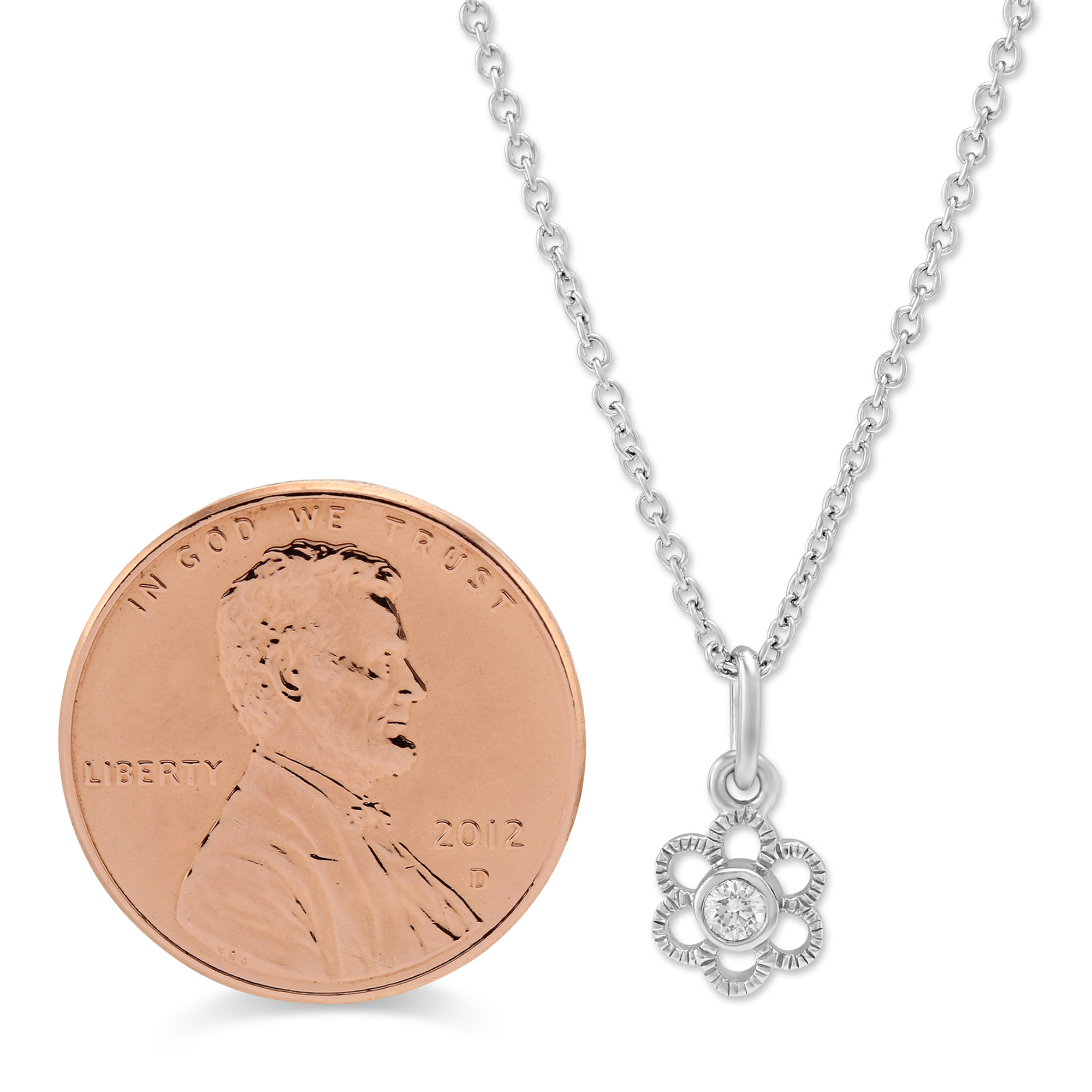 Sterling Silver Children's White Topaz Flower Pendant, 15