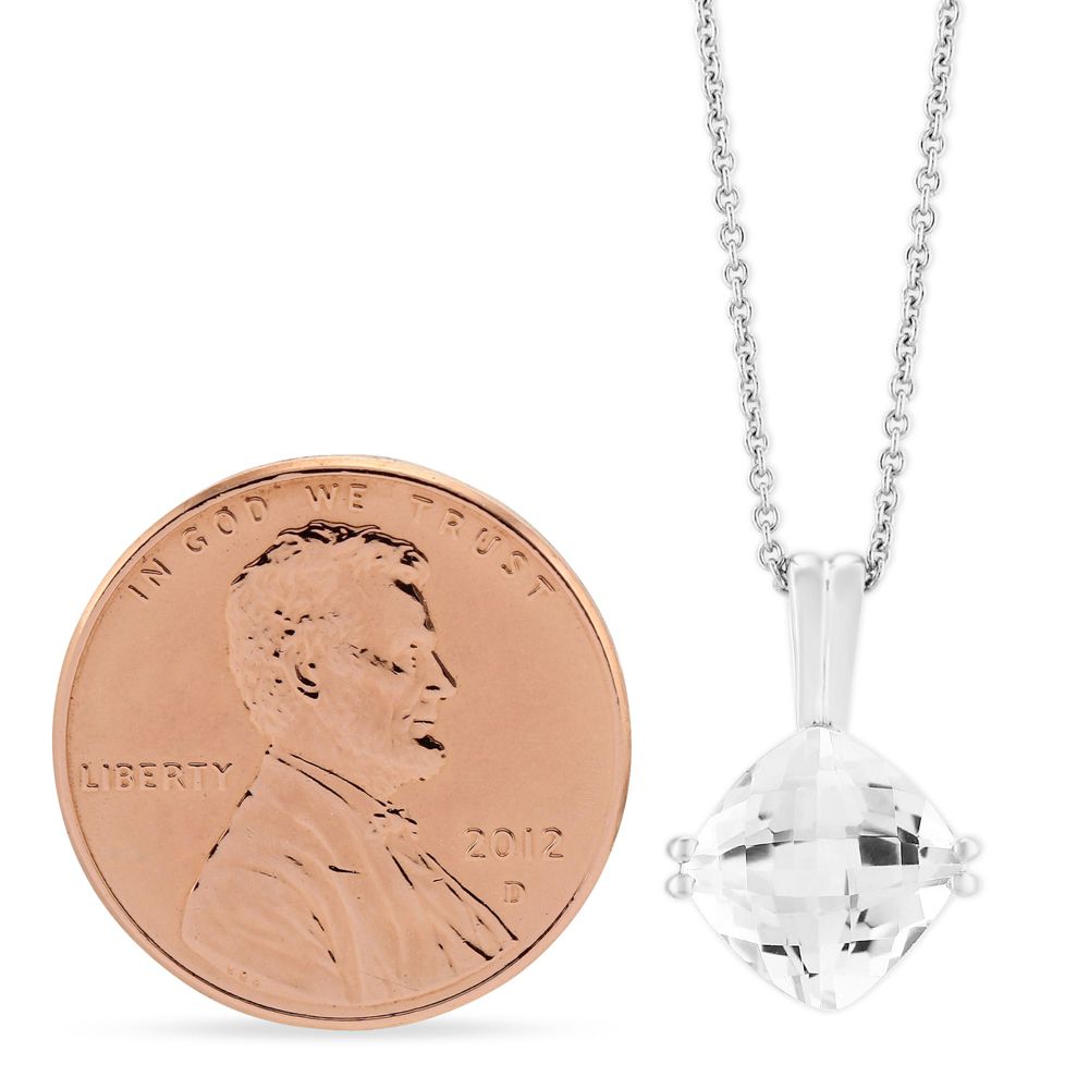 14K White Gold Checkerboard Cushion White Topaz Pendant, 18