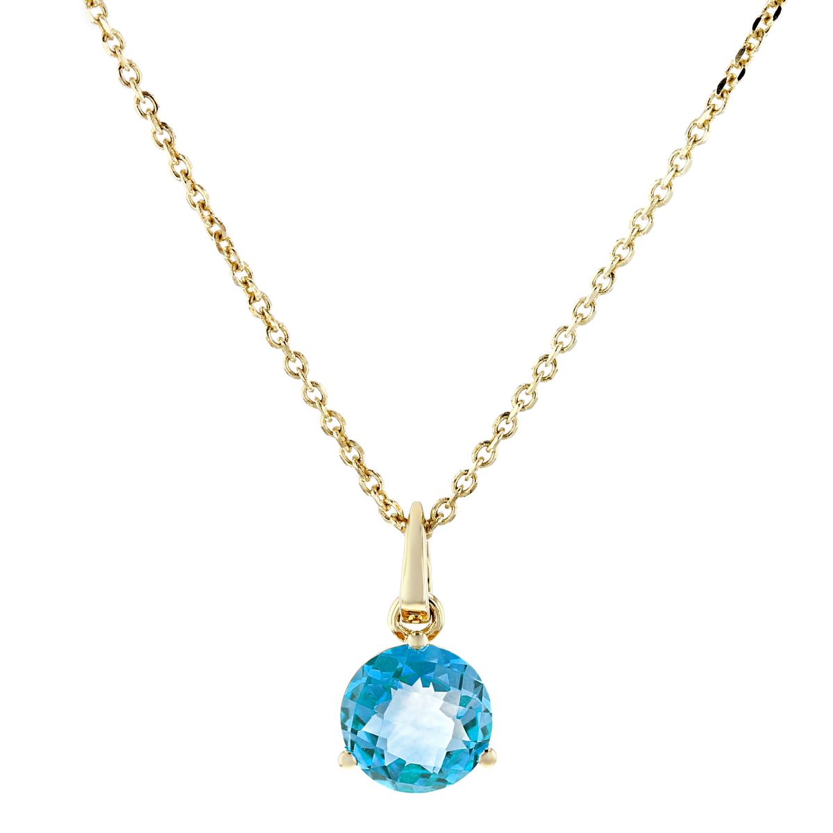 14K Yellow Gold Round Blue Topaz Solitaire Pendant, 18