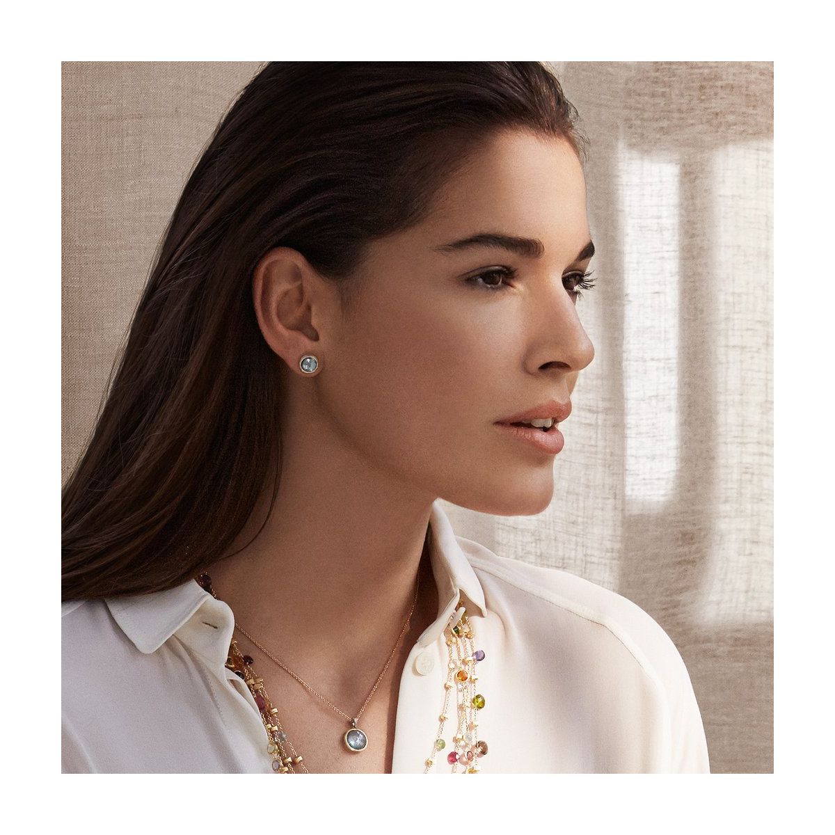 Marco Bicego Jaipur Blue Topaz Petite Stud Earrings in Yellow Gold