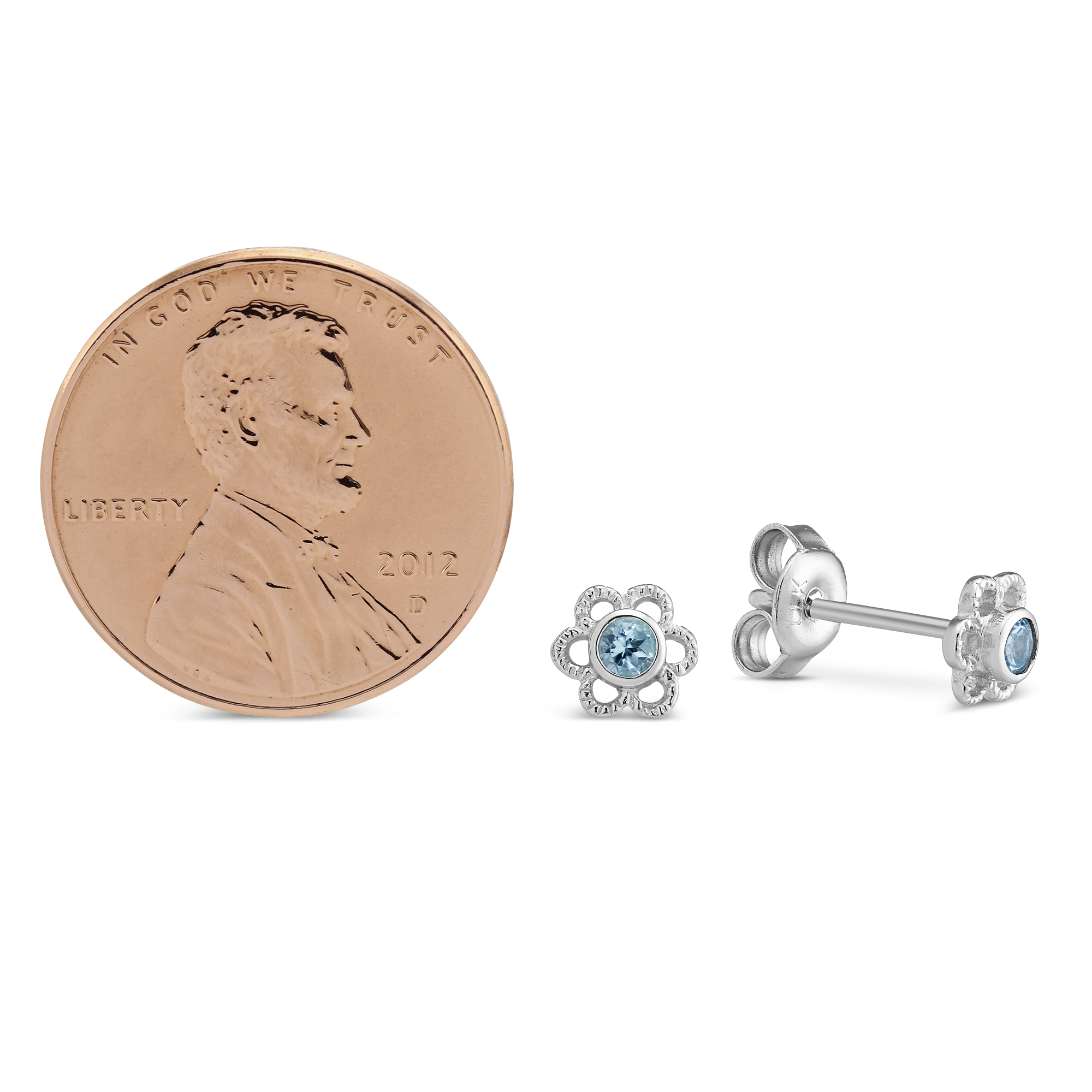 Sterling Silver Child's Blue Topaz Flower Earrings
