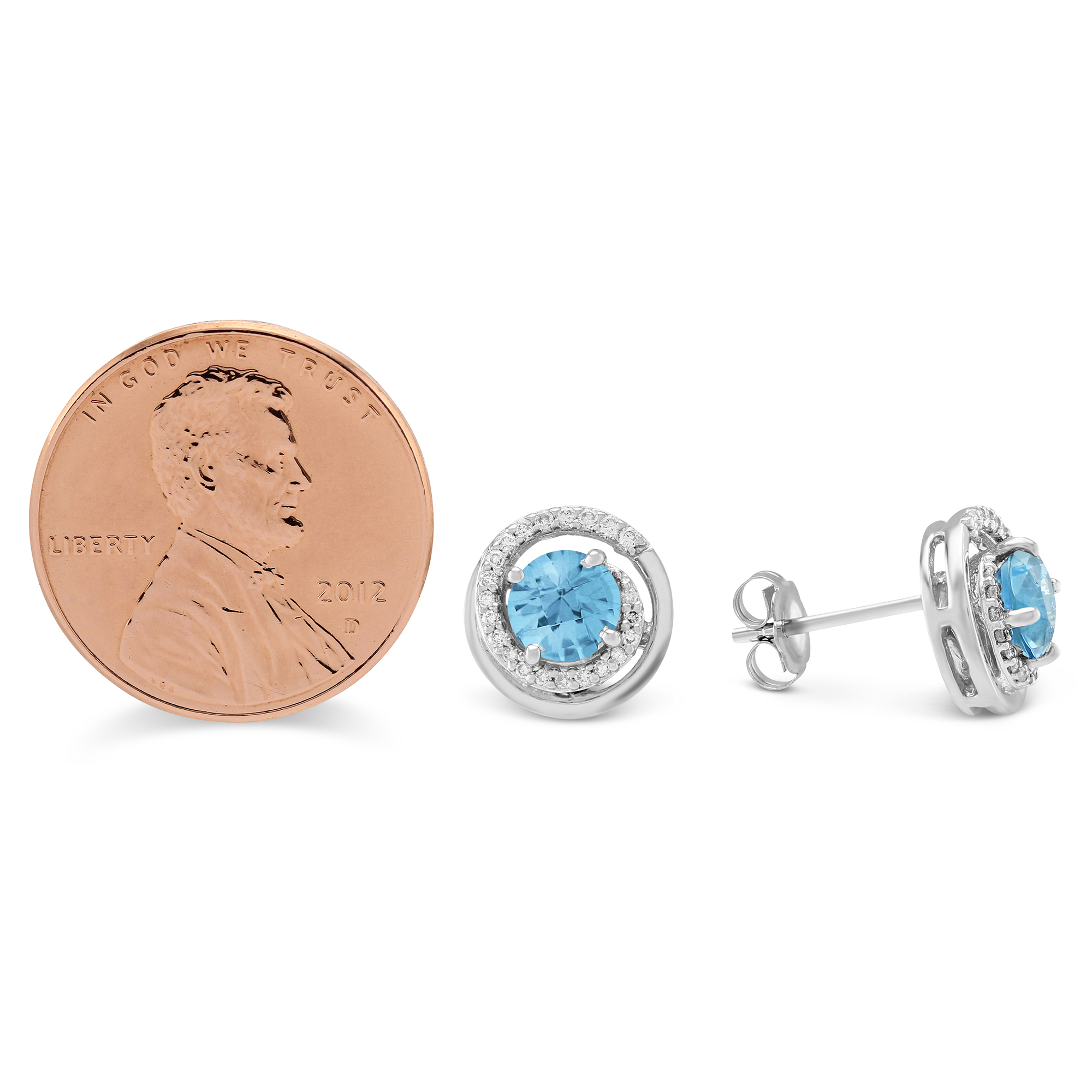 14K White Gold Blue Topaz & Diamond Swirl Earrings