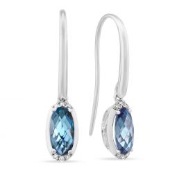 Topaz Earrings Borsheims 14k White Gold Checkerboard Oval Dark Blue Topaz And Diamond Drop Earrings