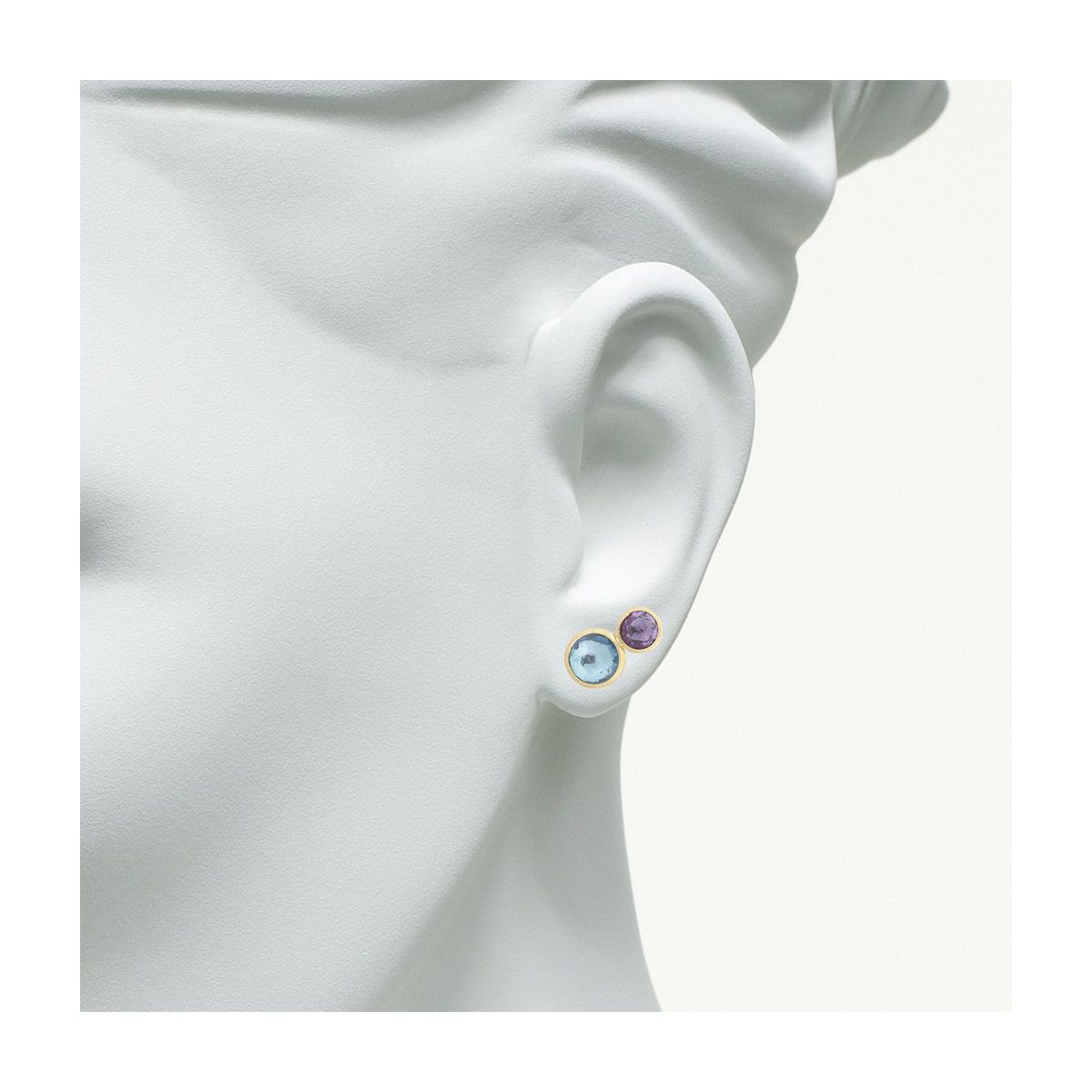 Marco Bicego Jaipur Two Stone Stud with Topaz & Amethyst in Yellow Gold
