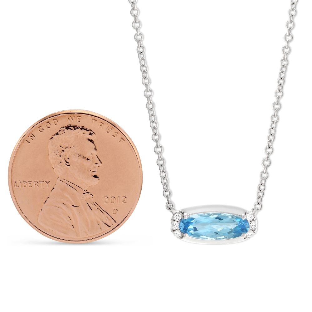 14K White Gold Oval Blue Topaz & Diamond East West Necklace, 18