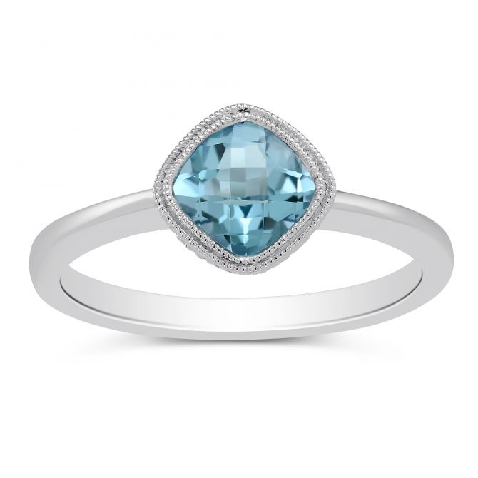14K White Gold Bezel Set Blue Topaz Ring