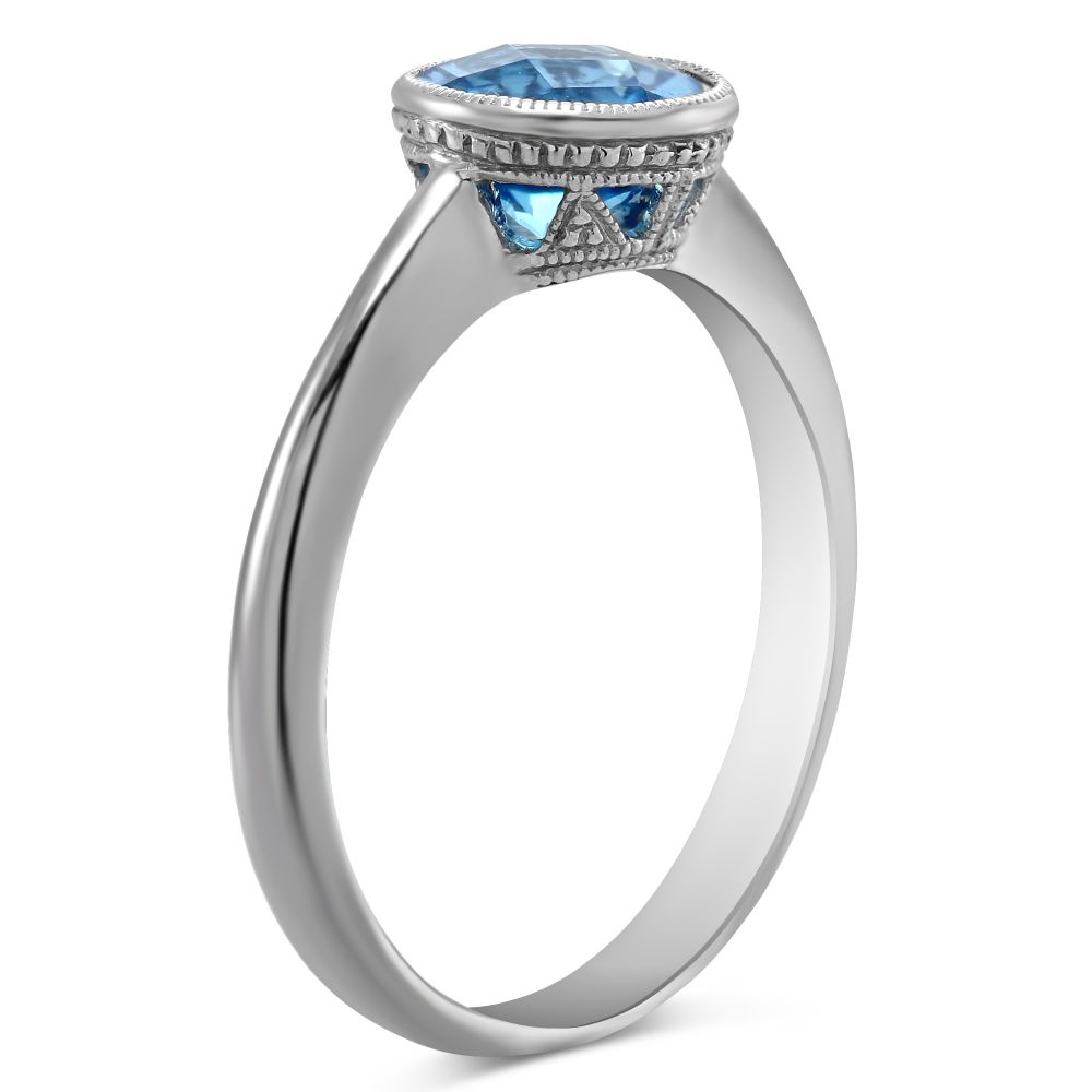 14K White Gold Round Blue Topaz Bezel Set Ring