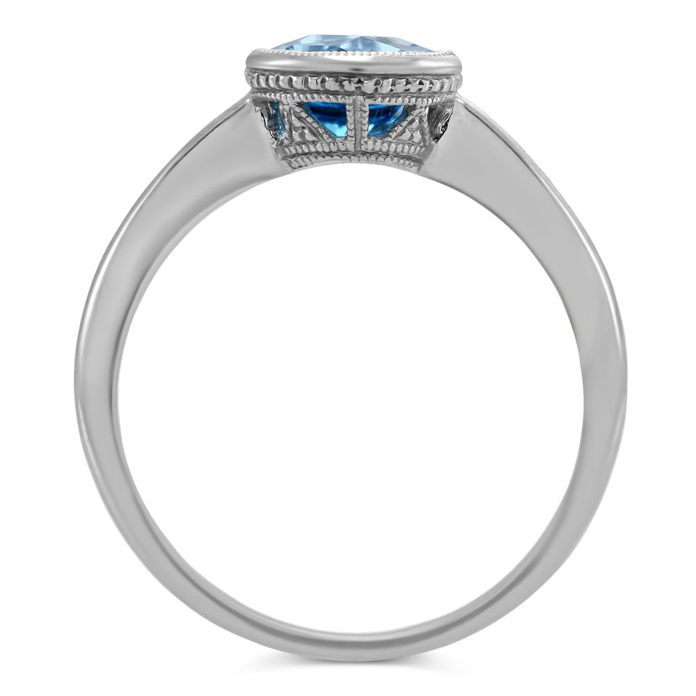 14K White Gold Round Blue Topaz Bezel Set Ring