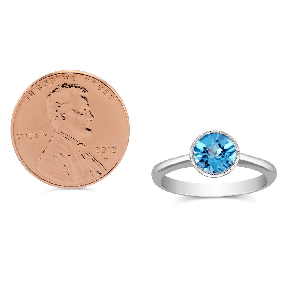14K White Gold Round Blue Topaz Bezel Set Ring