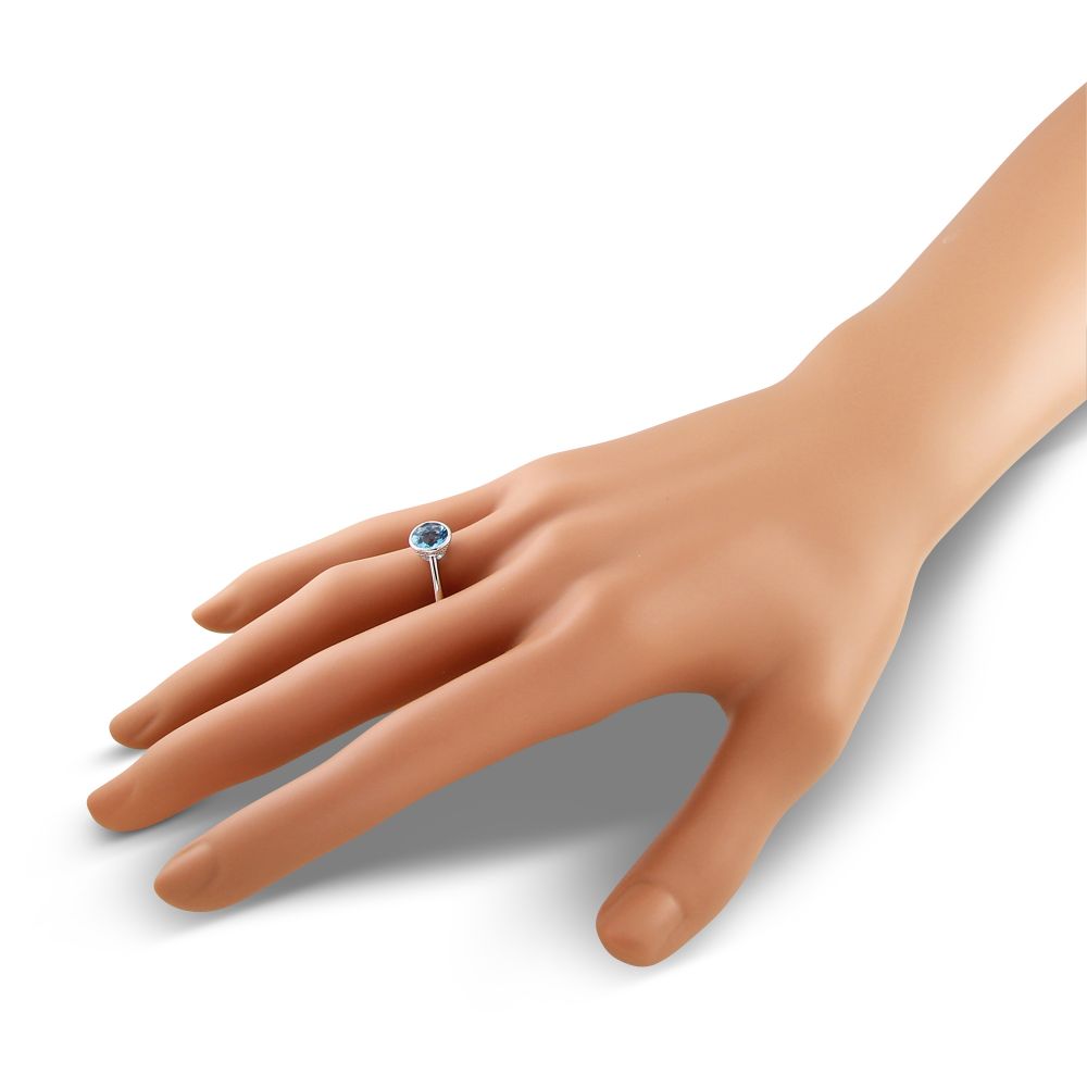14K White Gold Round Blue Topaz Bezel Set Ring