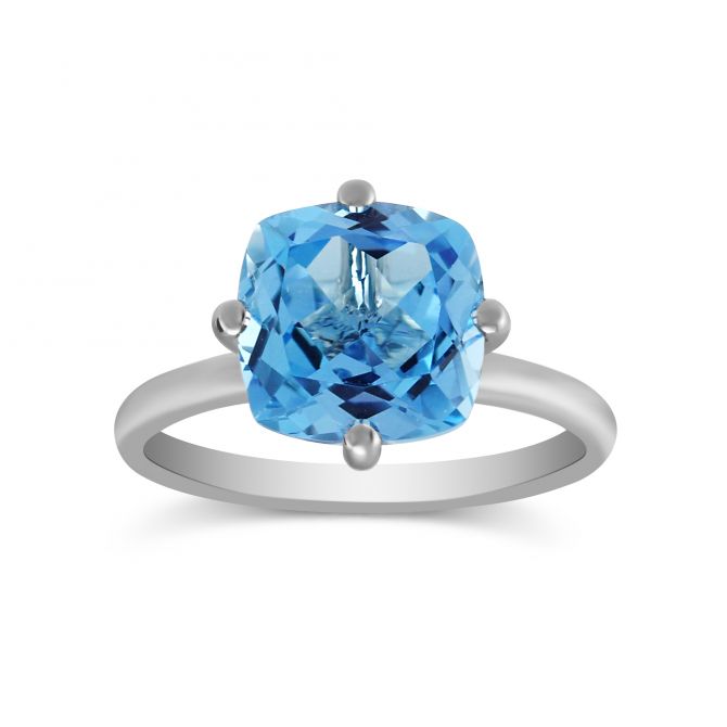 Cushion Blue Topaz Ring in White Gold