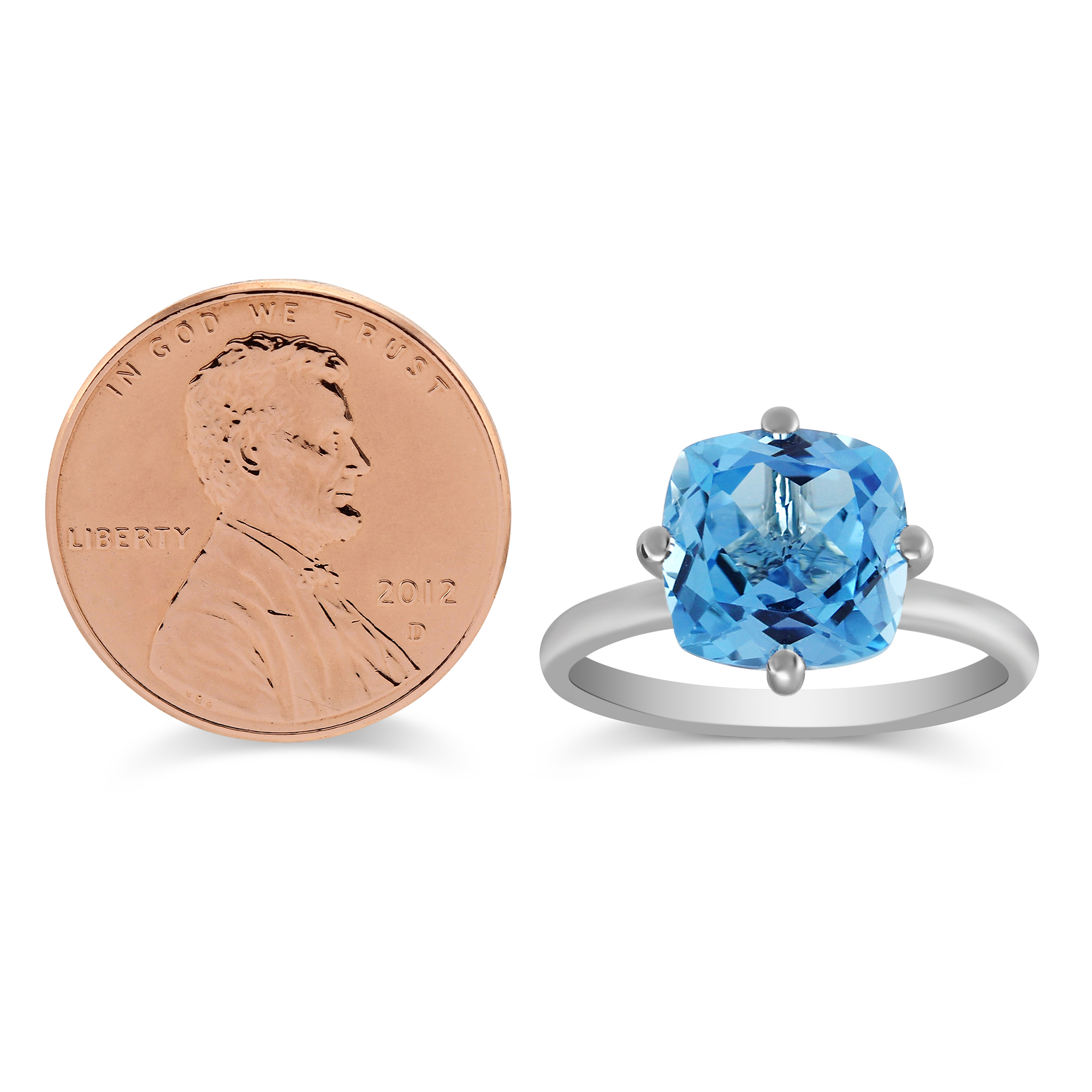 Cushion Blue Topaz Ring in White Gold