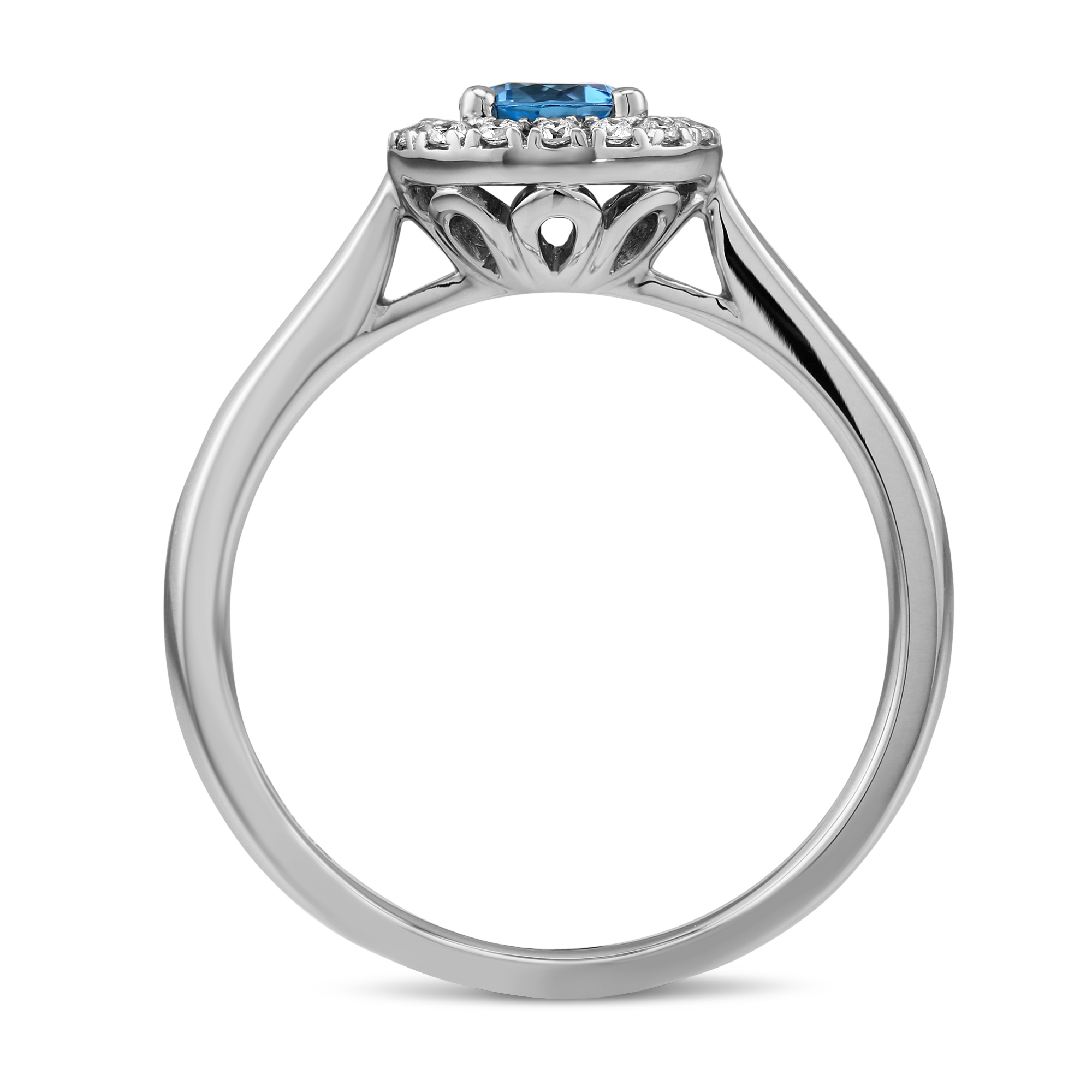 14K White Gold Round Blue Topaz & Diamond Halo Ring