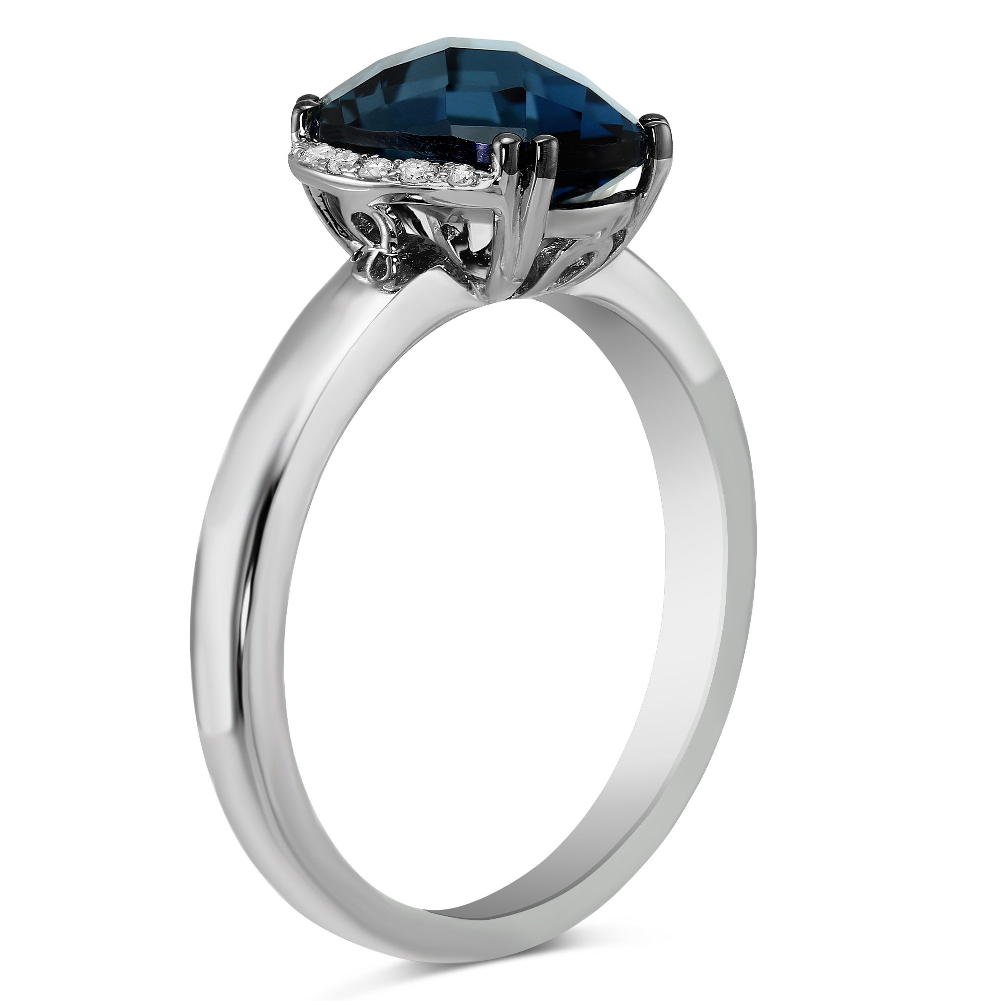 14K White Gold Oval Blue Topaz & Diamond Ring
