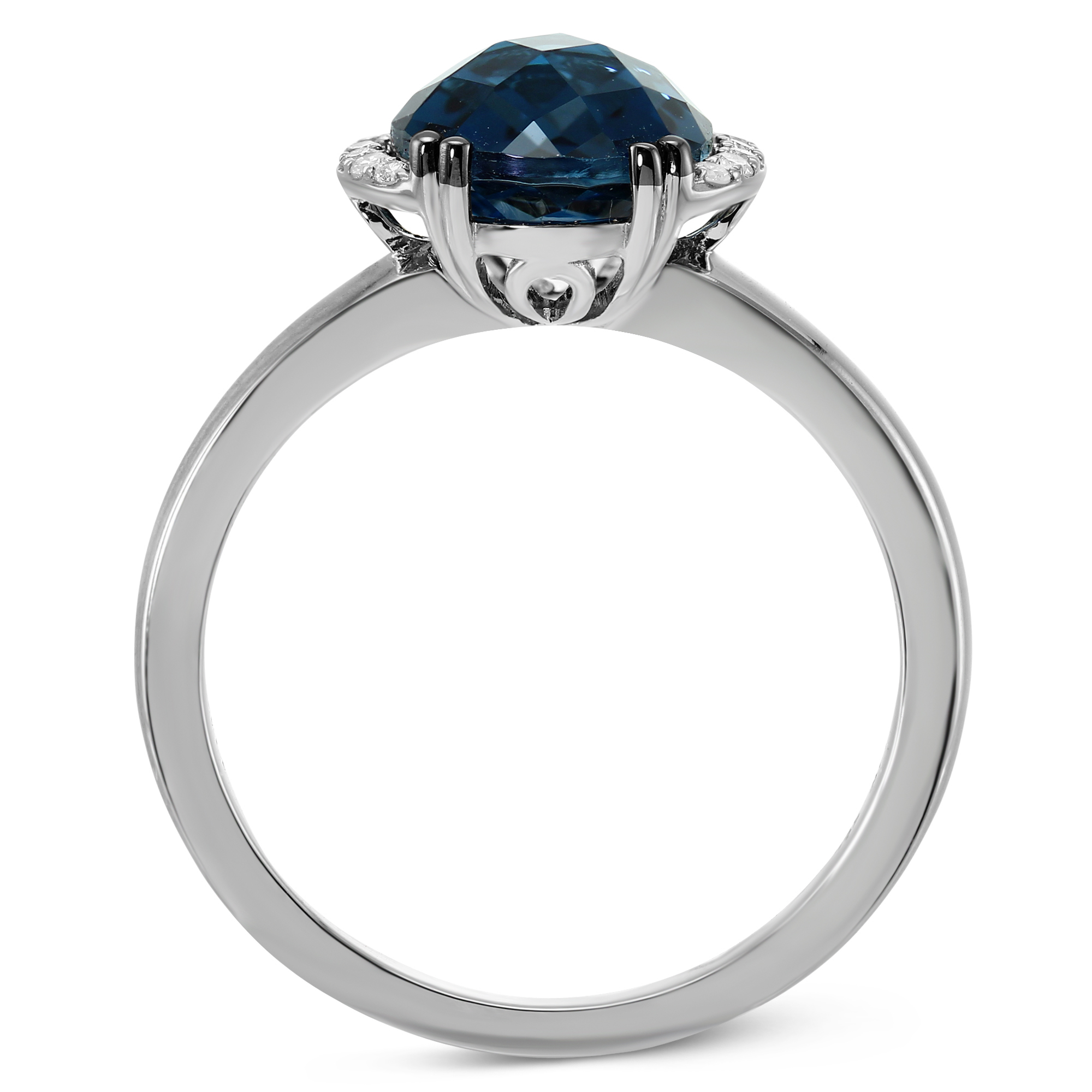 14K White Gold Oval Blue Topaz & Diamond Ring