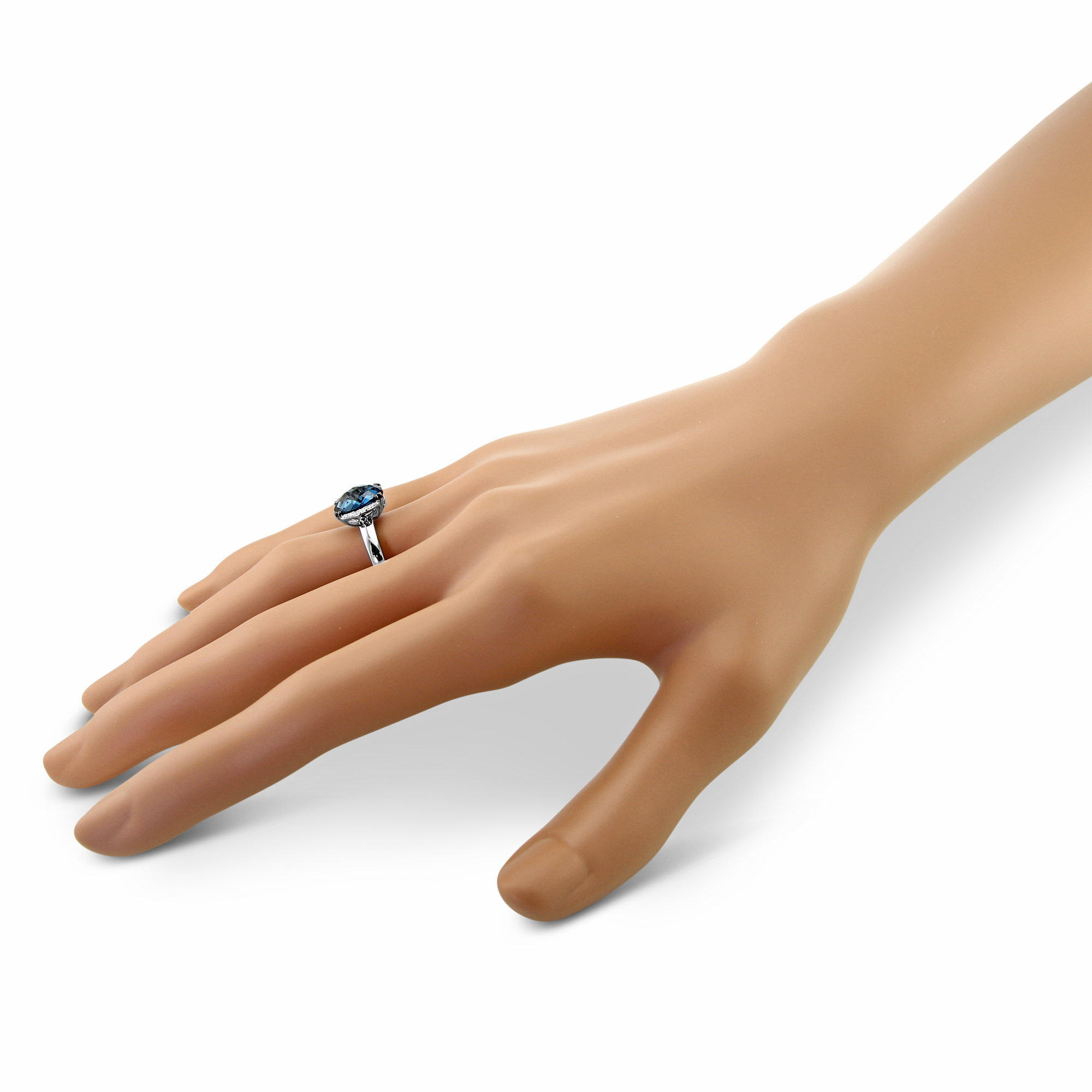 14K White Gold Oval Blue Topaz & Diamond Ring