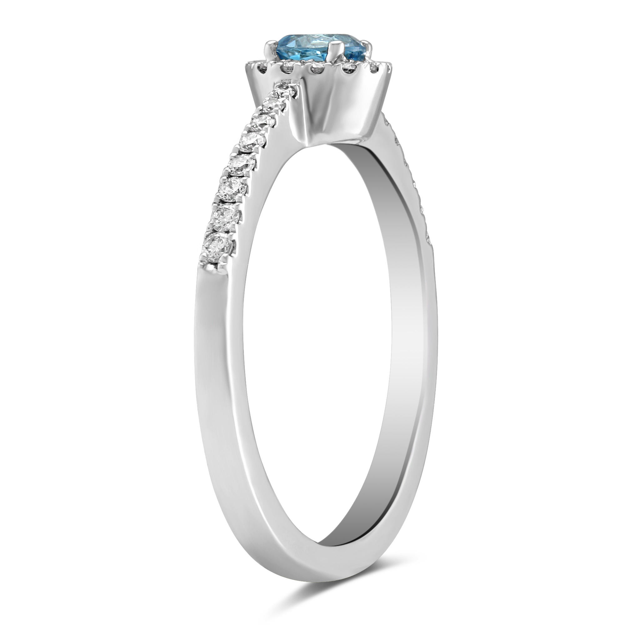 14K White Gold Round Blue Topaz & Diamond Halo Ring