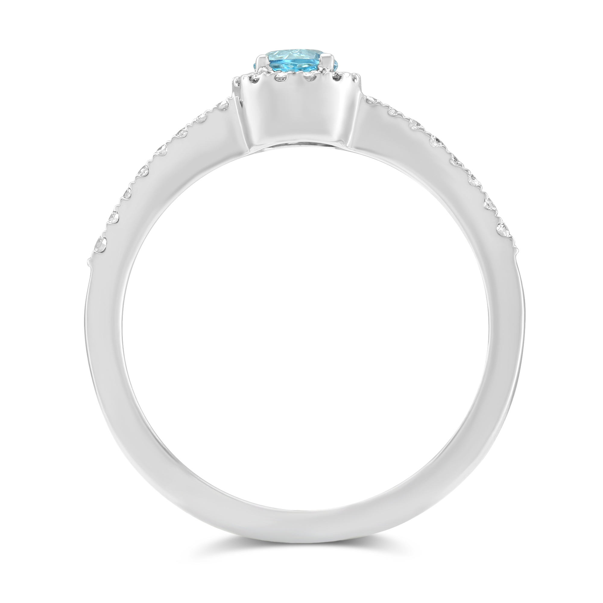 14K White Gold Round Blue Topaz & Diamond Halo Ring