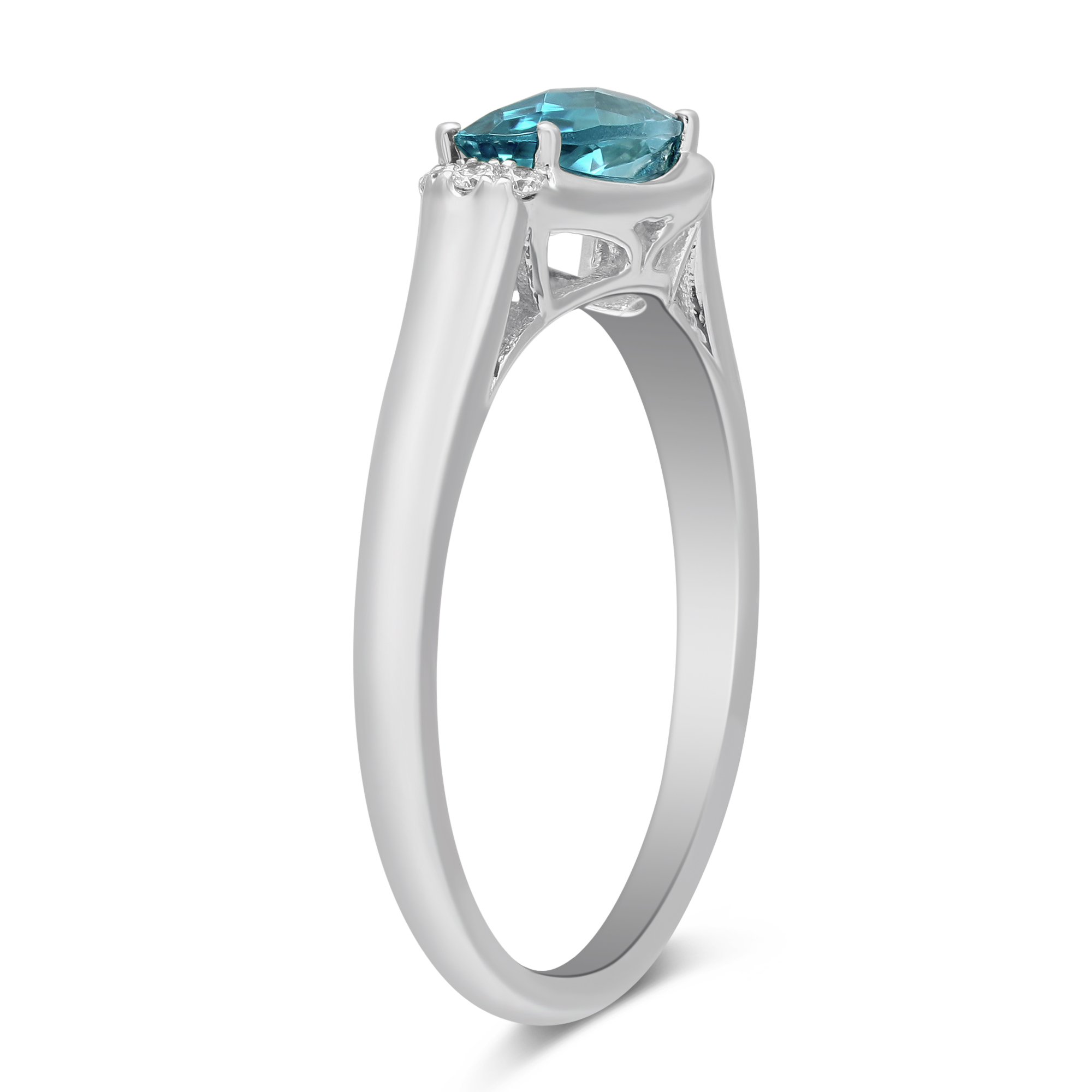 14K White Gold East West Oval Blue Topaz & Diamond Ring
