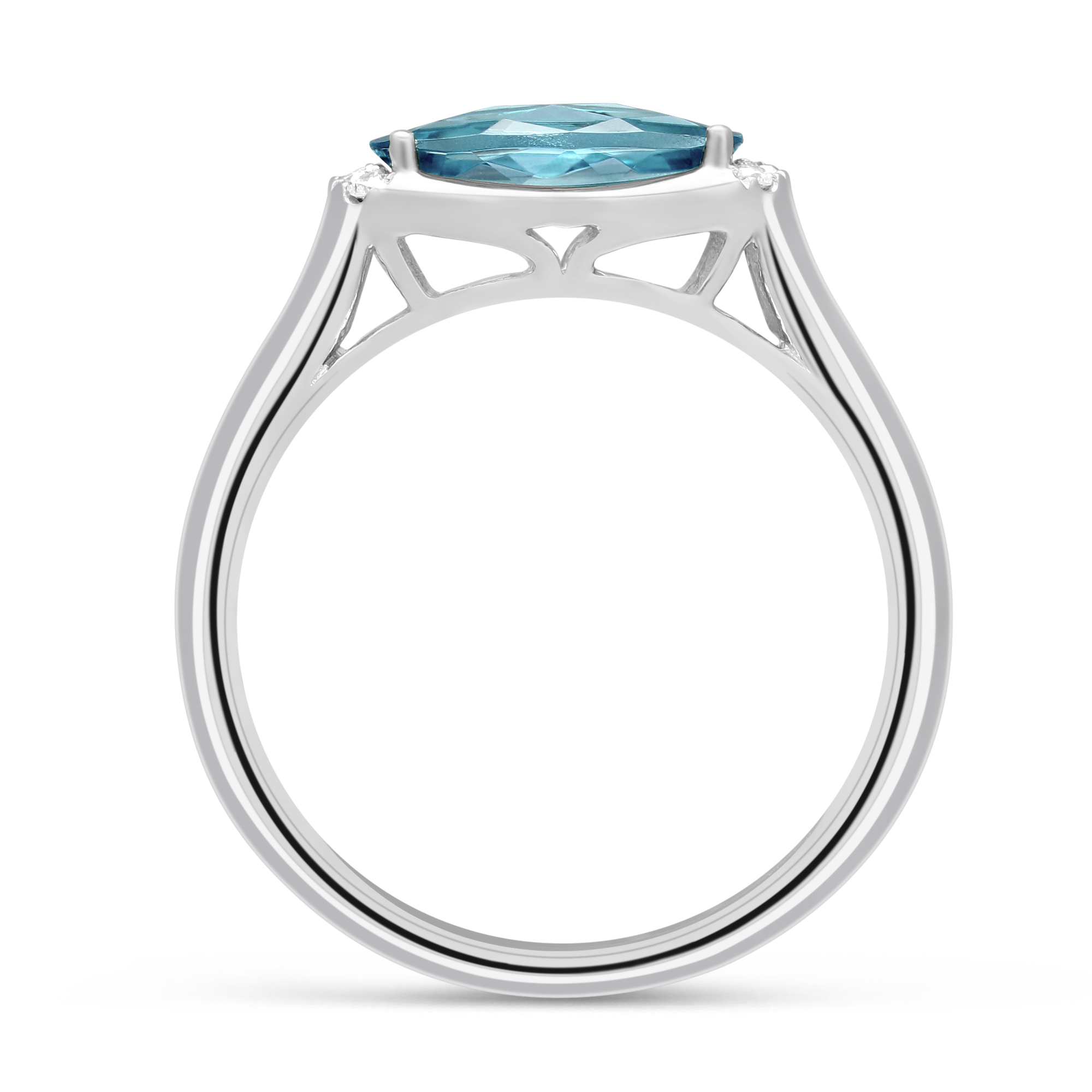 14K White Gold East West Oval Blue Topaz & Diamond Ring