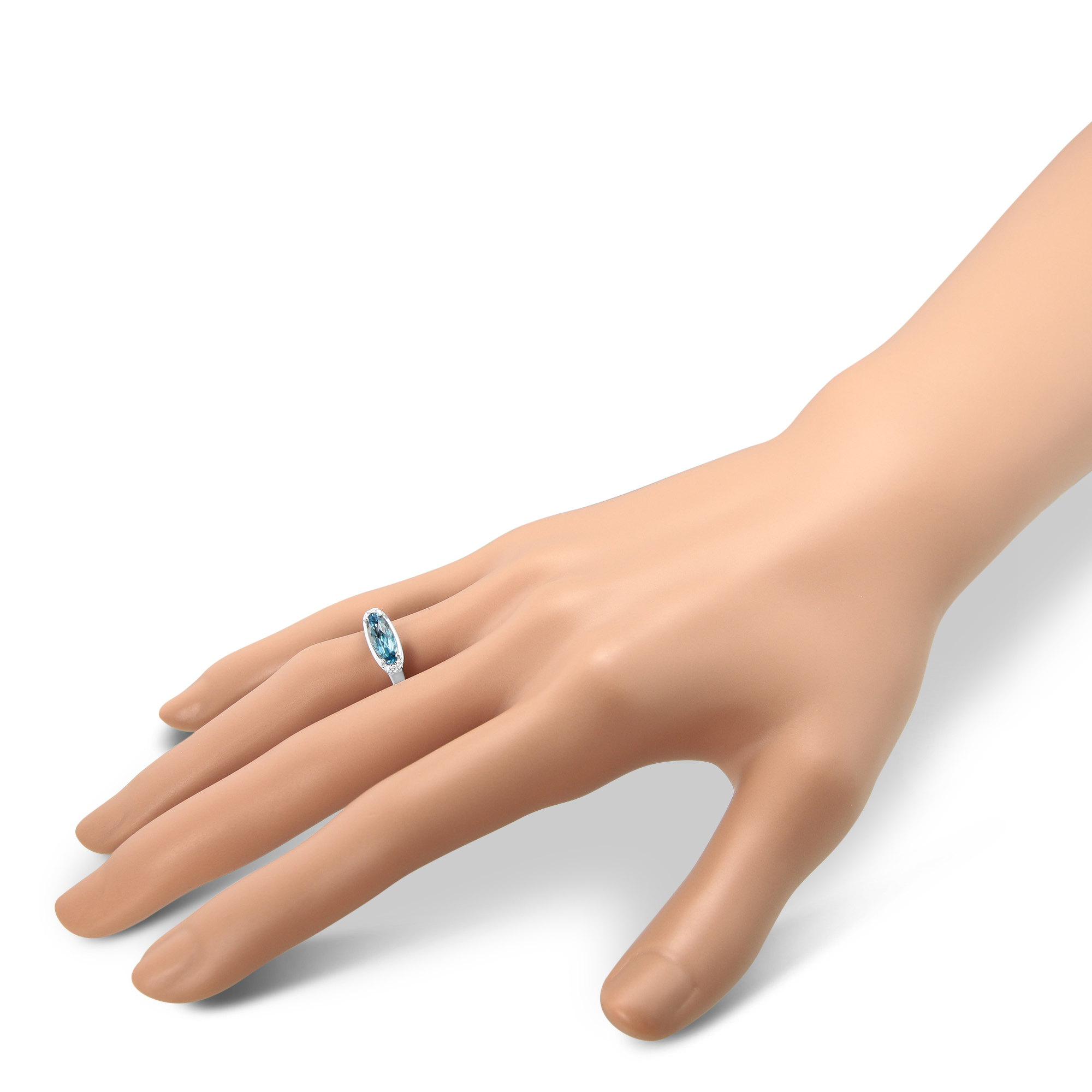 14K White Gold East West Oval Blue Topaz & Diamond Ring