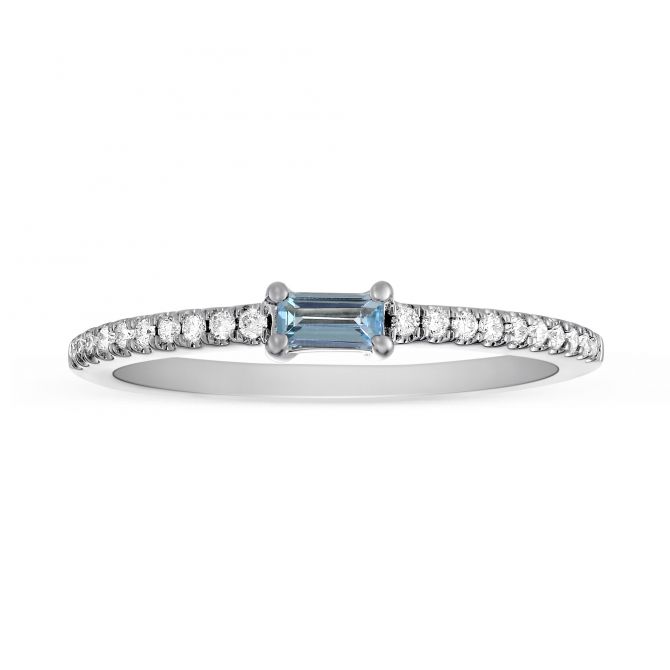 My Story 14K White Gold Baguette Blue Topaz & Diamond Ring