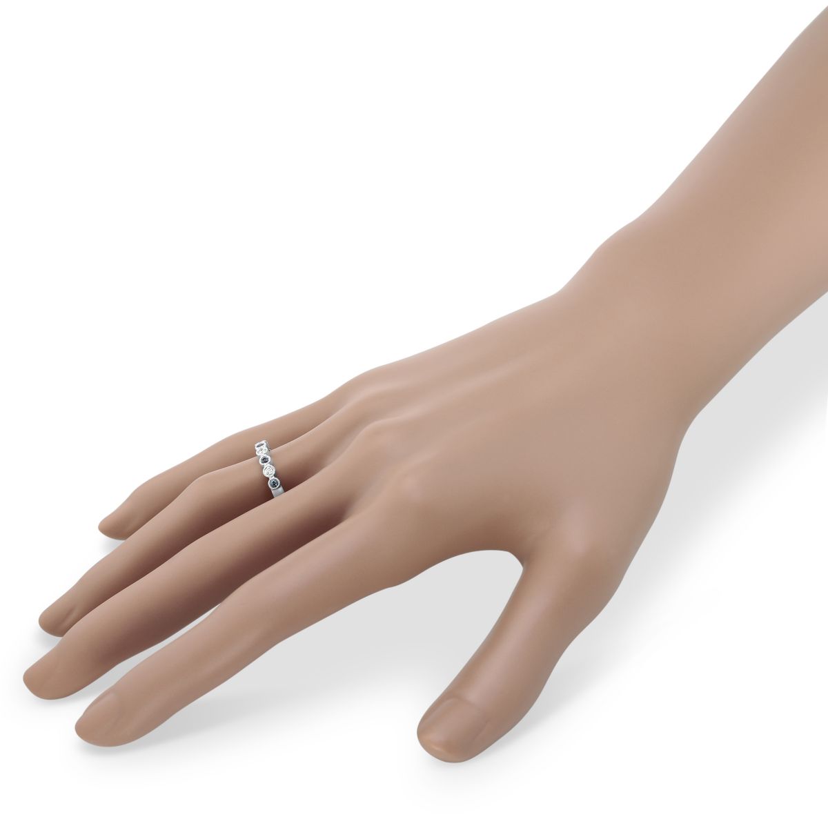 14K White Gold Round Blue Topaz & Diamond Bezel Set Milgrain Ring