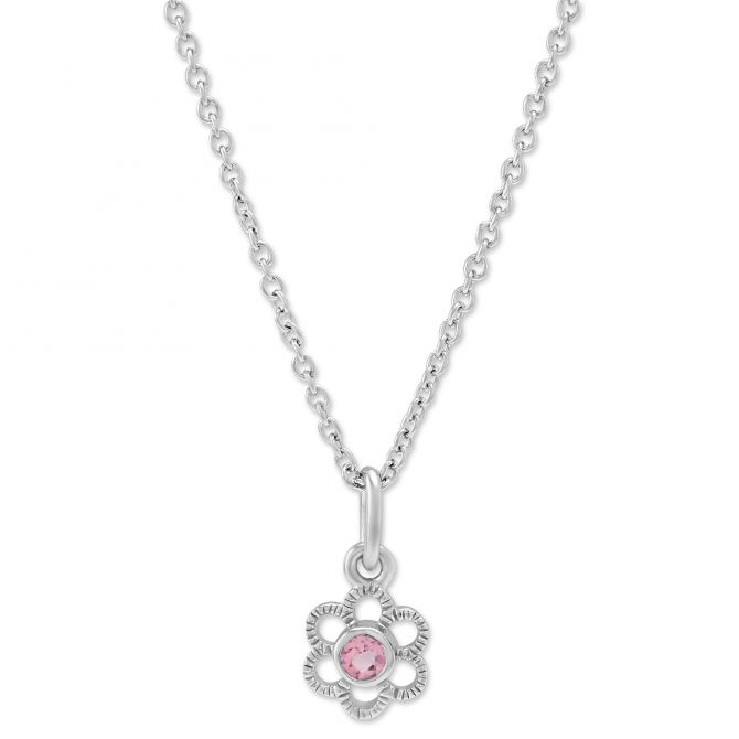 Sterling Silver Child's Pink Tourmaline Flower Pendant, 15"