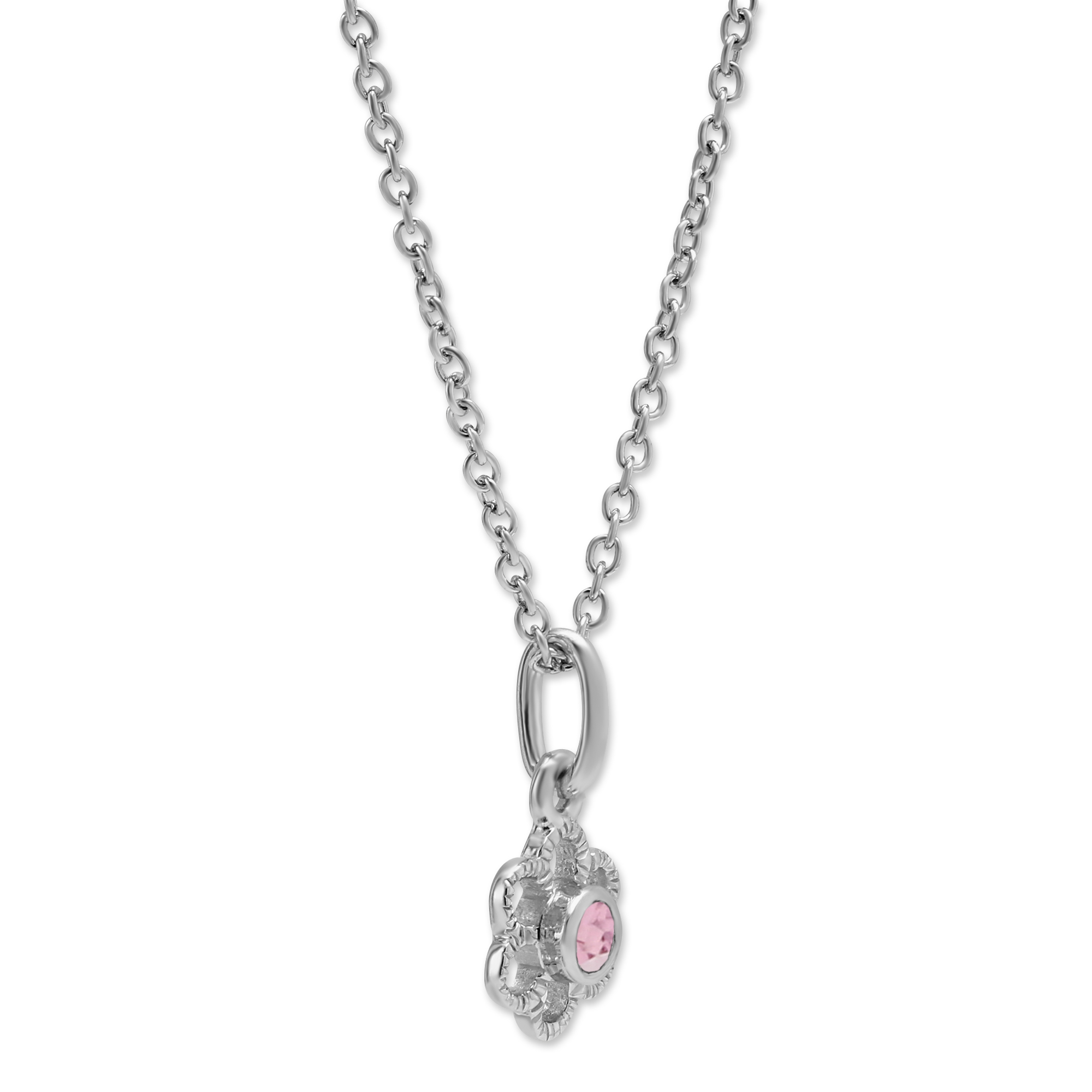 Sterling Silver Child's Pink Tourmaline Flower Pendant, 15