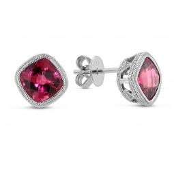 14k White Gold Cushion Checkerboard Pink Tourmaline Earrings Borsheims 14k White Gold Cushion Checkerboard Pink Tourmaline Earrings