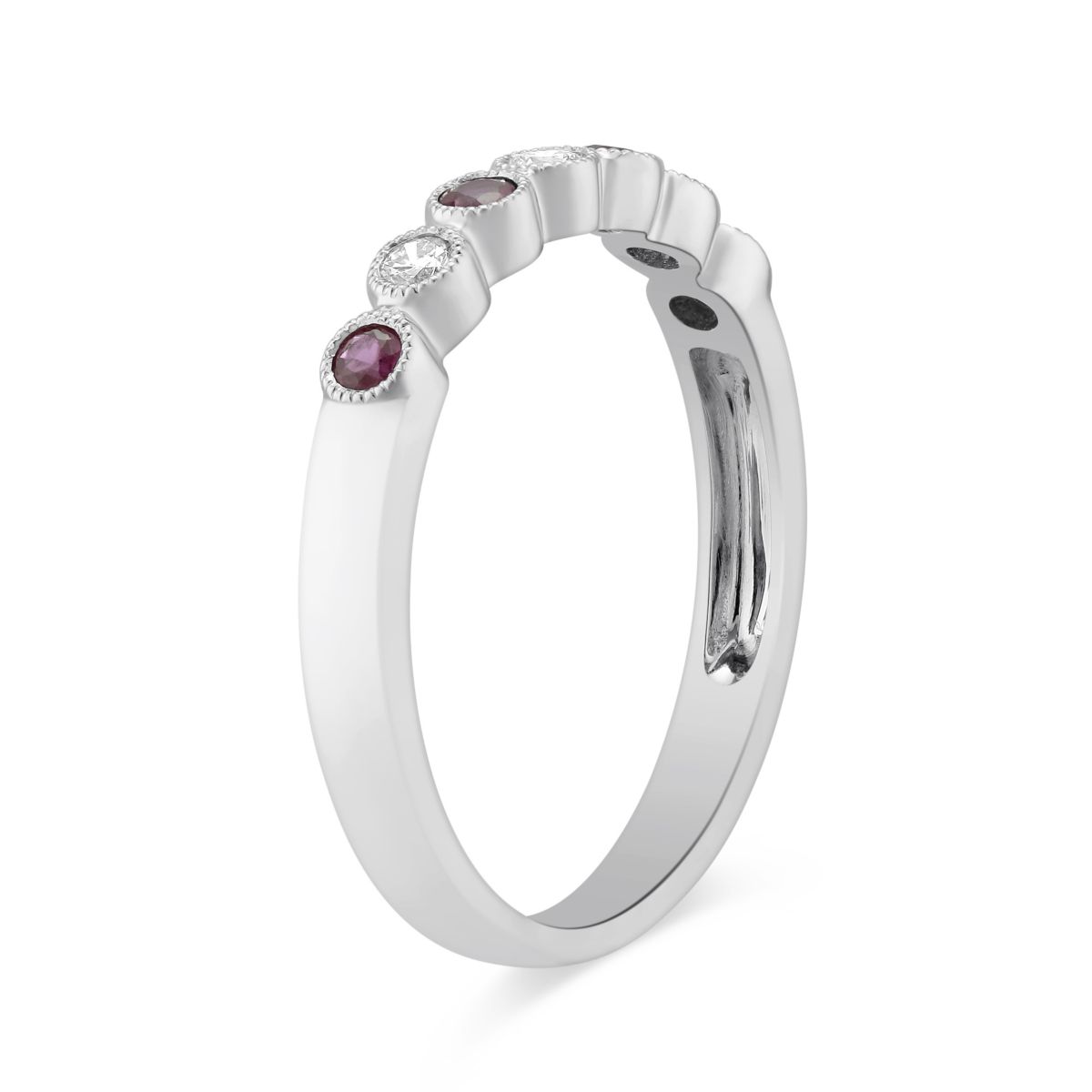 Round Tourmaline & Diamond Bezel Set Milgrain Ring in White Gold
