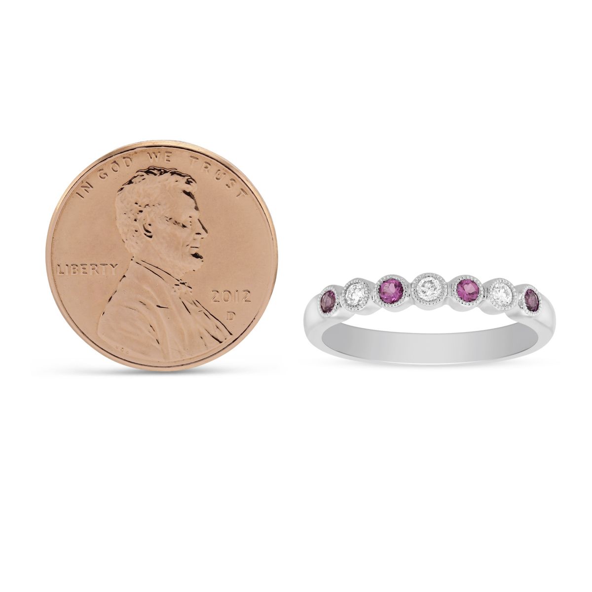 Round Tourmaline & Diamond Bezel Set Milgrain Ring in White Gold