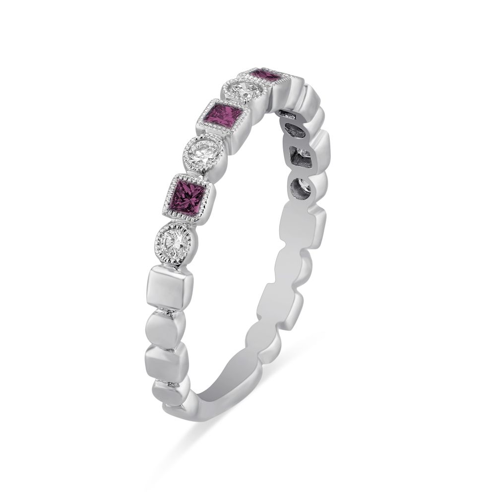 14K White Gold Pink Tourmaline & Diamond Geometric Ring