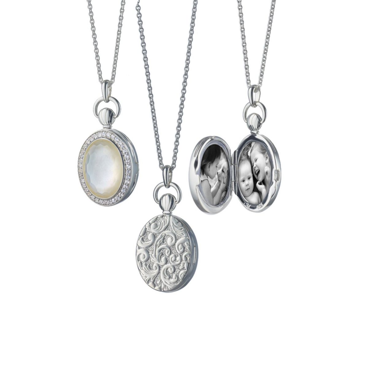 Monica Rich Kosann Sterling Silver Mother of Pearl Petite Stone Locket, 18