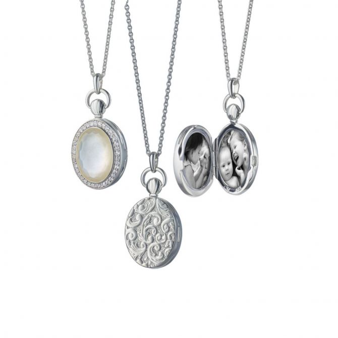 Monica Rich Kosann Sterling Silver Mother of Pearl Petite Stone Locket, 18"