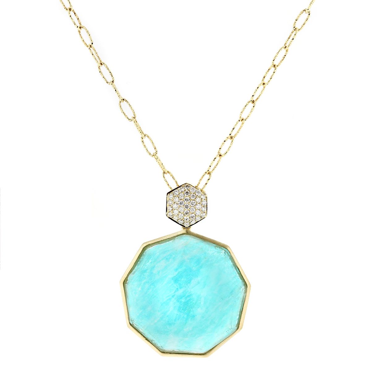 Doves 18K Yellow Gold Clear Quartz & Amazonite Doublet Nonagon Pendant with Diamond Accent, 16