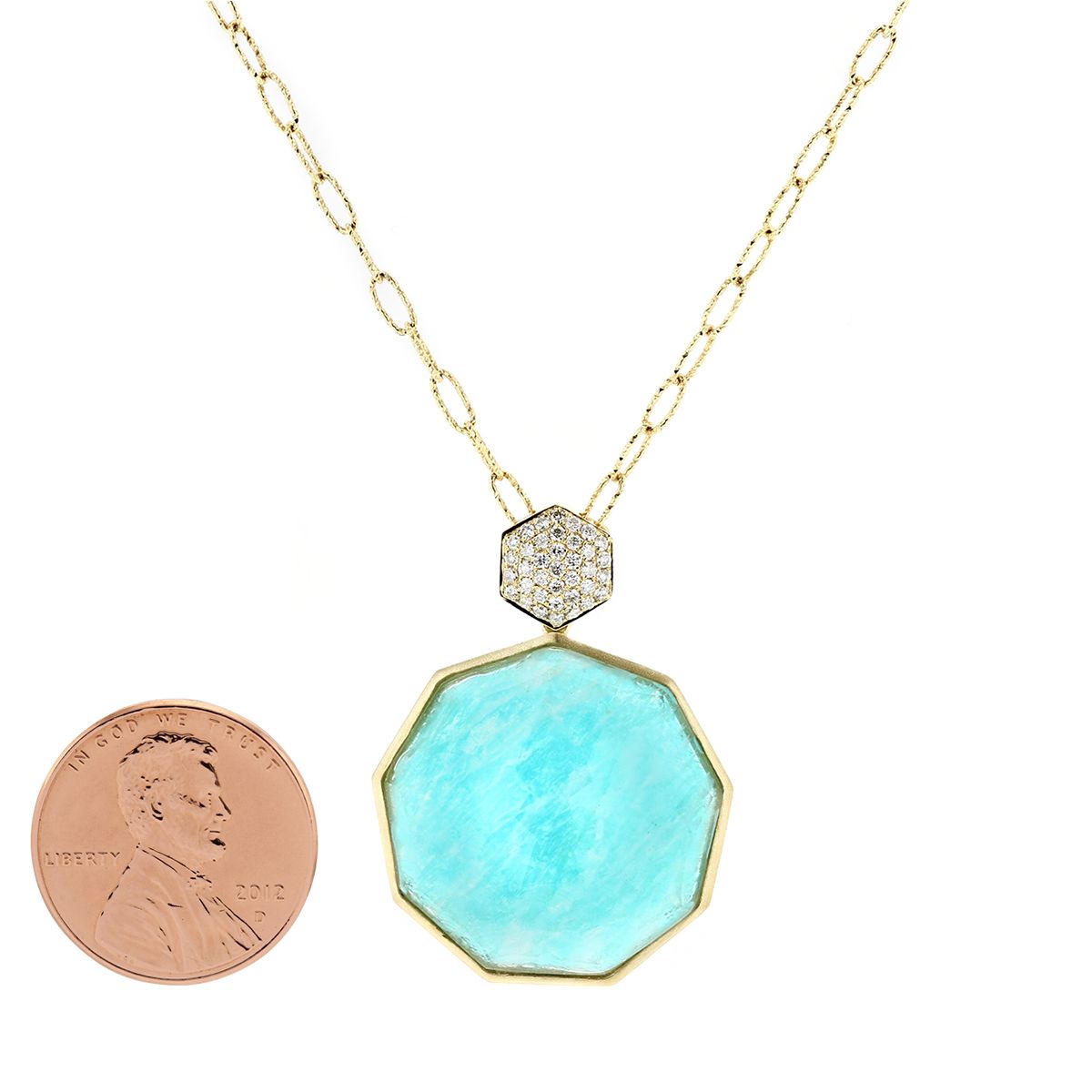 Doves 18K Yellow Gold Clear Quartz & Amazonite Doublet Nonagon Pendant with Diamond Accent, 16