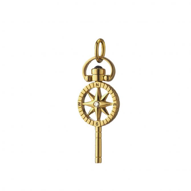 Monica Rich Kosann 18K Yellow Gold Miniature "Travel" Compass Key Charm