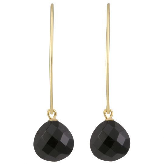 14k Yellow Gold Black Onyx Briolette Oval Wire Hoop Earrings 14k Yellow Gold Black Onyx Briolette Oval Wire Hoop Earrings