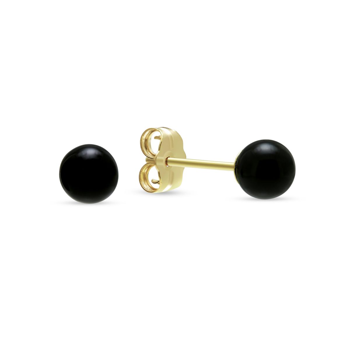 14K Yellow Gold Black Onyx Earrings, 5mm