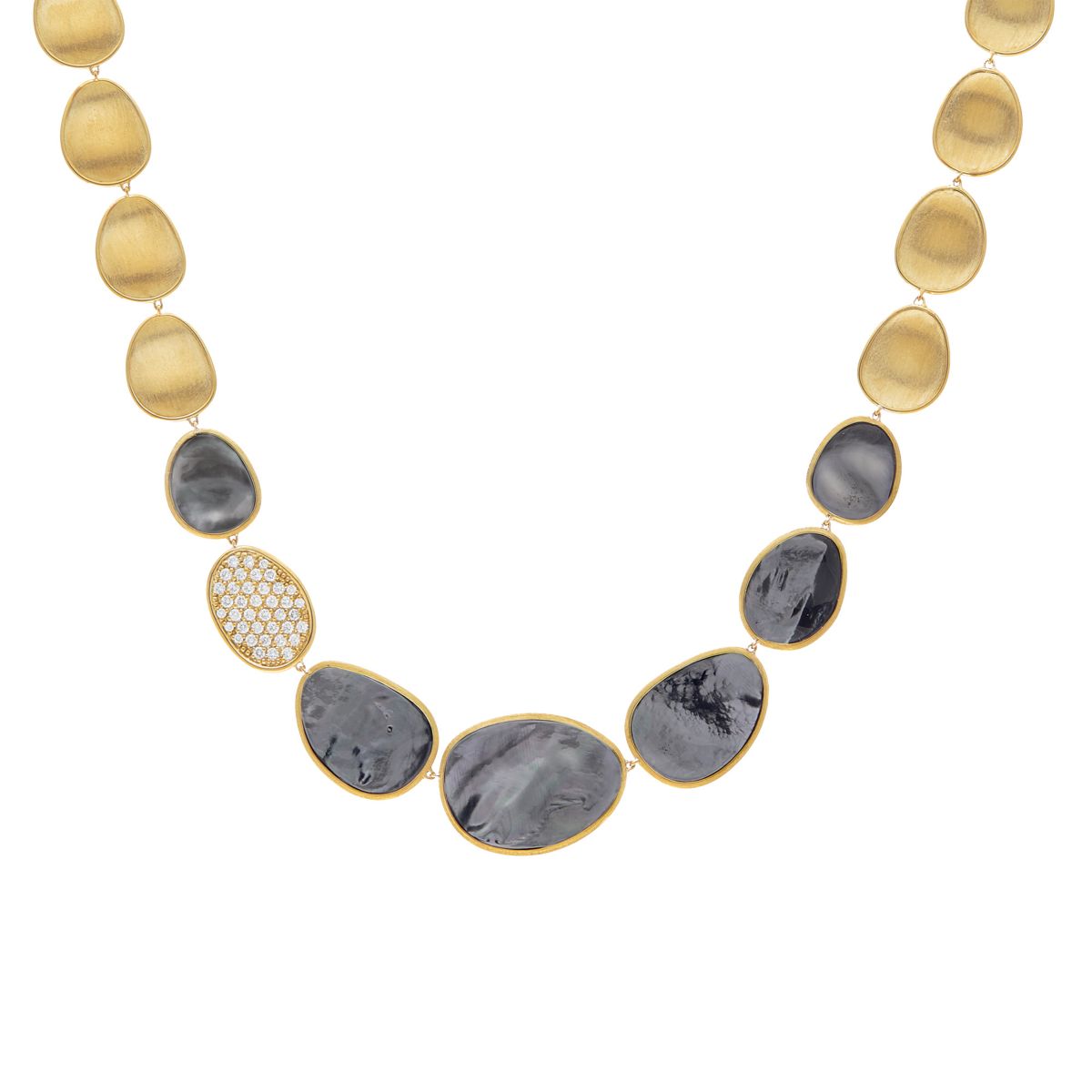 Marco Bicego Lunaria Yellow Gold, Black Mother of Pearl & Diamond Pavé Single Station Necklace
