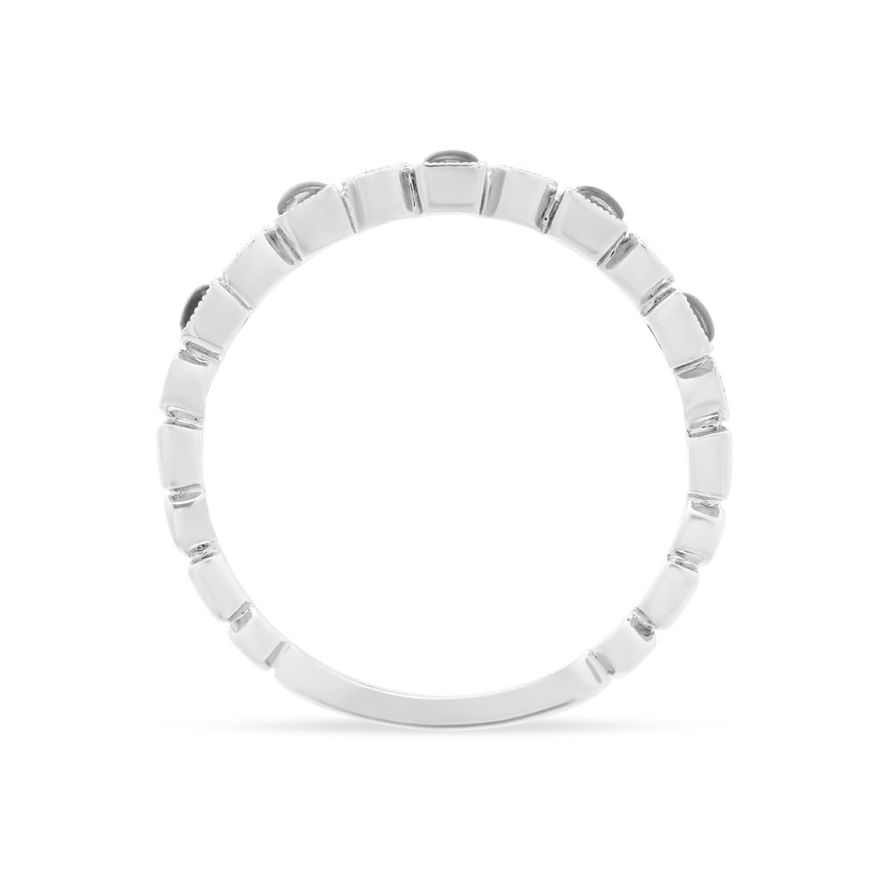 Diamond and Moonstone Milgrain Geometric Ring in White Gold