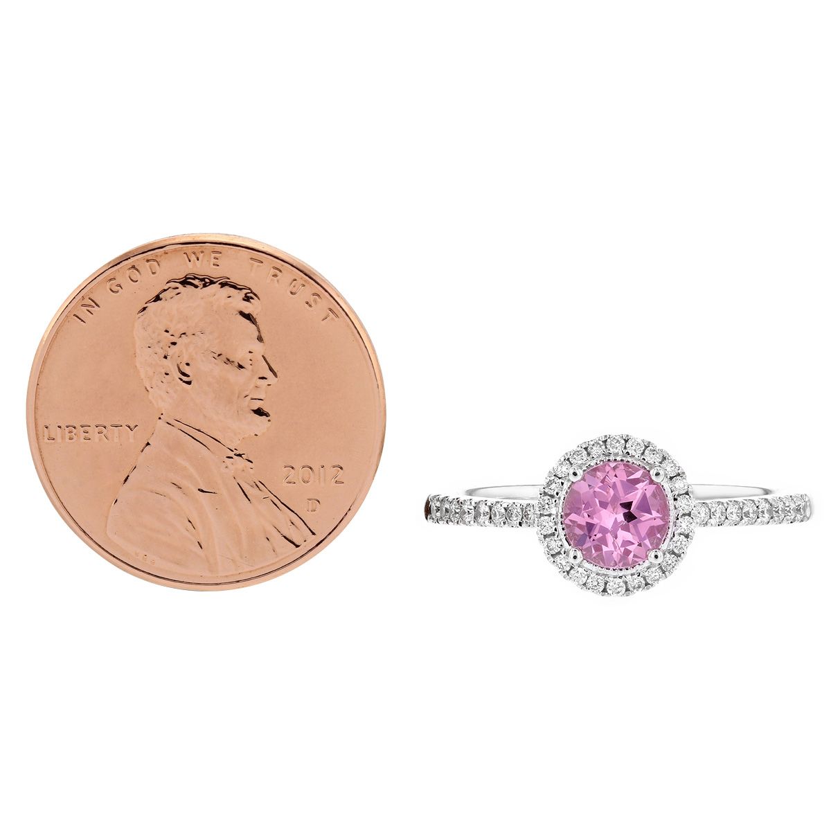 Pink Spinel Diamond Halo & Side Stone Ring in White Gold