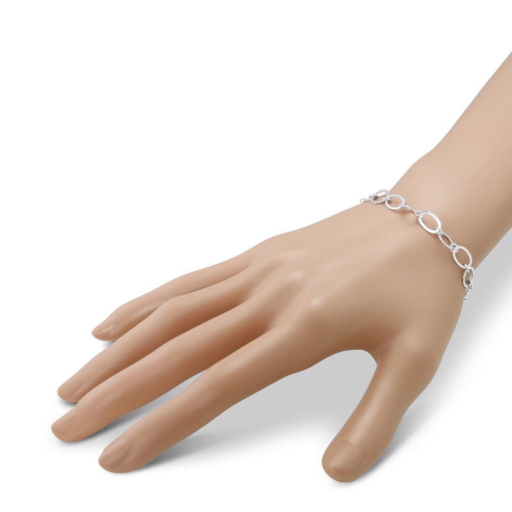 14K White Gold Flat Oval and Circle Link Bracelet, 7.5