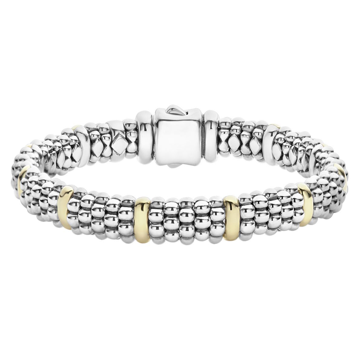 LAGOS Sterling Silver & 18K Yellow Gold Station Signature Caviar Beaded Bracelet, 7