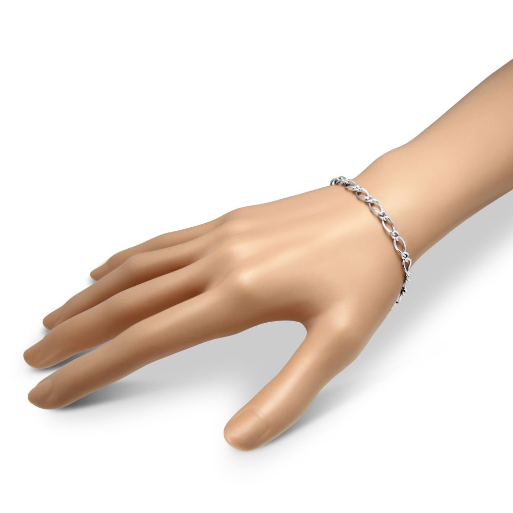 14K White Gold Figaro Link Bracelet, 7.25