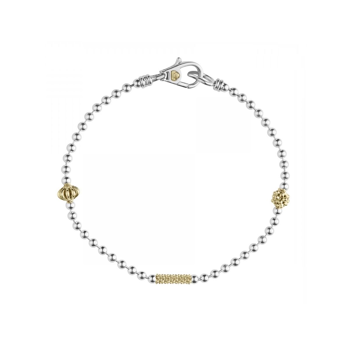LAGOS Sterling Silver and 18K Yellow Gold Caviar Icon 3 Station Bracelet, 7