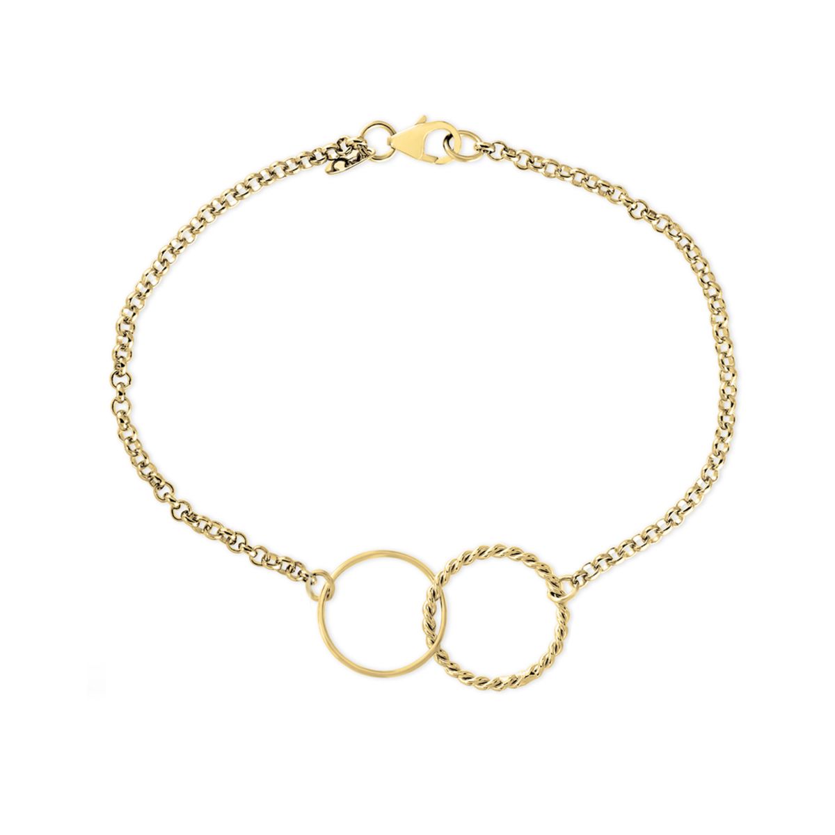 14K Yellow Gold Twisted Double Ring Bracelet, 7.5
