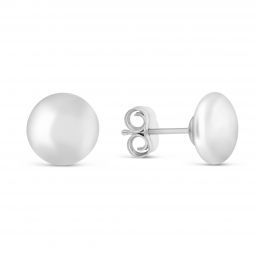 14K White Gold Flat Ball Stud Earrings, 7mm